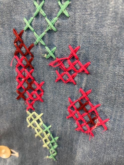freada（フリーダ）freada (フリーダ) オープンカラー 刺繍 シャツジャケット ブルー サイズ:Freeの古着・服飾アイテム