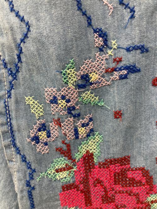 freada（フリーダ）freada (フリーダ) オープンカラー 刺繍 シャツジャケット ブルー サイズ:Freeの古着・服飾アイテム