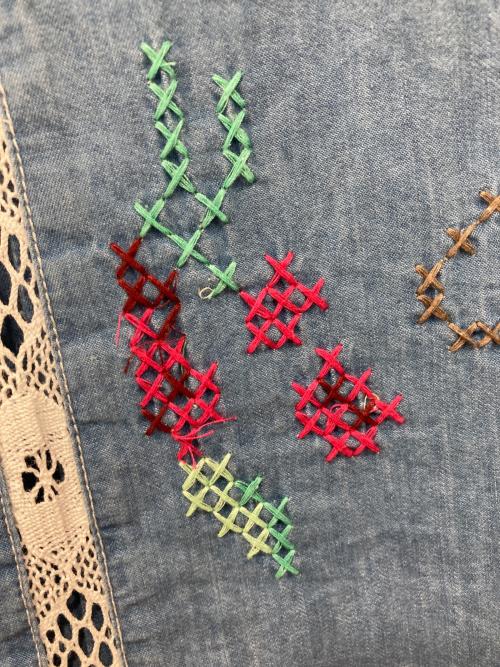 freada（フリーダ）freada (フリーダ) オープンカラー 刺繍 シャツジャケット ブルー サイズ:Freeの古着・服飾アイテム