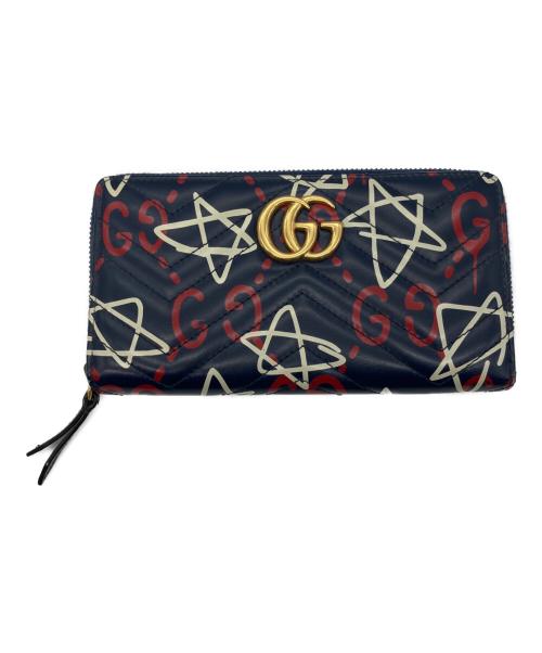 GUCCI（グッチ）GUCCI (グッチ) GGマーモント ゴースト ラウンドファスナーウォレット ネイビーの古着・服飾アイテム