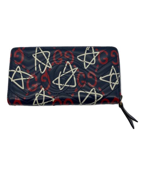 GUCCI（グッチ）GUCCI (グッチ) GGマーモント ゴースト ラウンドファスナーウォレット ネイビーの古着・服飾アイテム