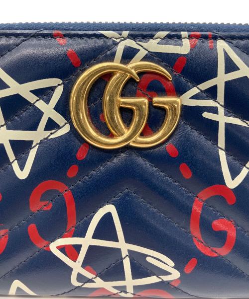GUCCI（グッチ）GUCCI (グッチ) GGマーモント ゴースト ラウンドファスナーウォレット ネイビーの古着・服飾アイテム