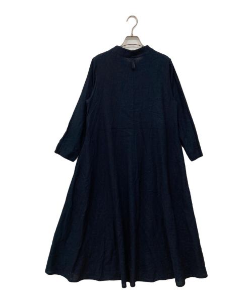 Pal'las Palace（パラスパレス）PAL'LAS PALACE (パラスパレス) インディゴガーゼボトル襟フレアーワンピース ネイビーの古着・服飾アイテム