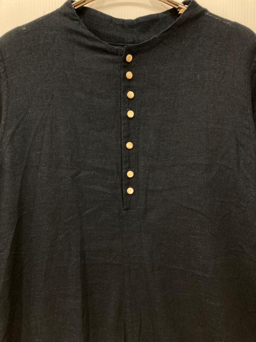 Pal'las Palace（パラスパレス）PAL'LAS PALACE (パラスパレス) インディゴガーゼボトル襟フレアーワンピース ネイビーの古着・服飾アイテム