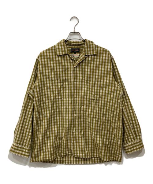 BEAMS PLUS（ビームスプラス）BEAMS PLUS (ビームスプラス) Open Collar 80/2 Madrasシャツ カーキ サイズ:Mの古着・服飾アイテム