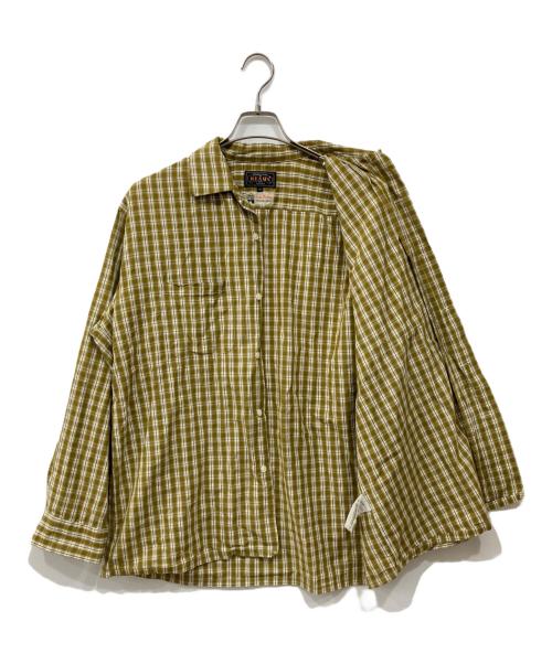BEAMS PLUS（ビームスプラス）BEAMS PLUS (ビームスプラス) Open Collar 80/2 Madrasシャツ カーキ サイズ:Mの古着・服飾アイテム