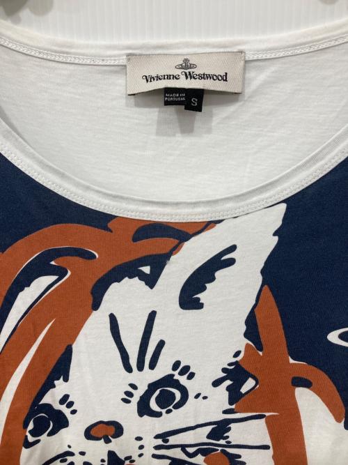Vivienne Westwood（ヴィヴィアンウエストウッド）Vivienne Westwood (ヴィヴィアンウエストウッド) 猫プリントTシャツ ネイビー×ブラウン サイズ:Sの古着・服飾アイテム
