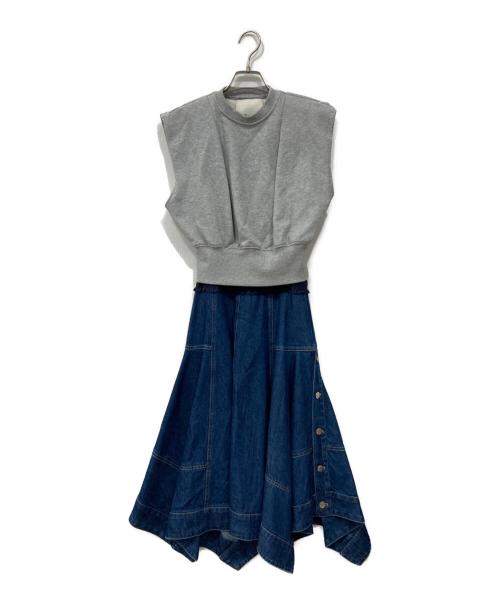 3.1 phillip lim（スリーワンフィリップリム）3.1 phillip lim (スリーワンフィリップリム) デニムコンボ フレンチテリードレス グレー×インディゴの古着・服飾アイテム