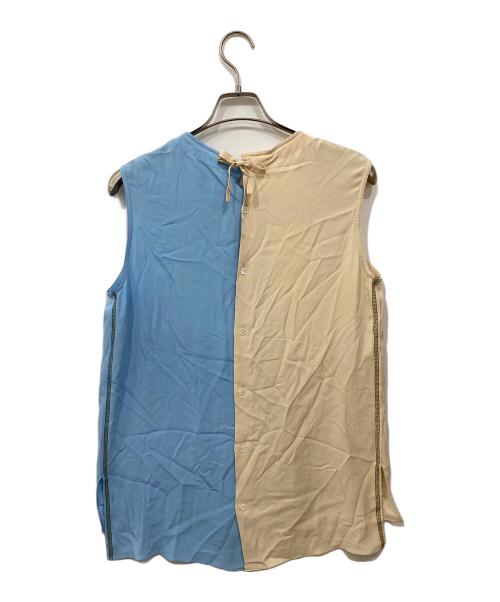 MARNI（マルニ）MARNI (マルニ) バックボタン ノースリーブブラウス ブルー×アイボリー サイズ:36の古着・服飾アイテム