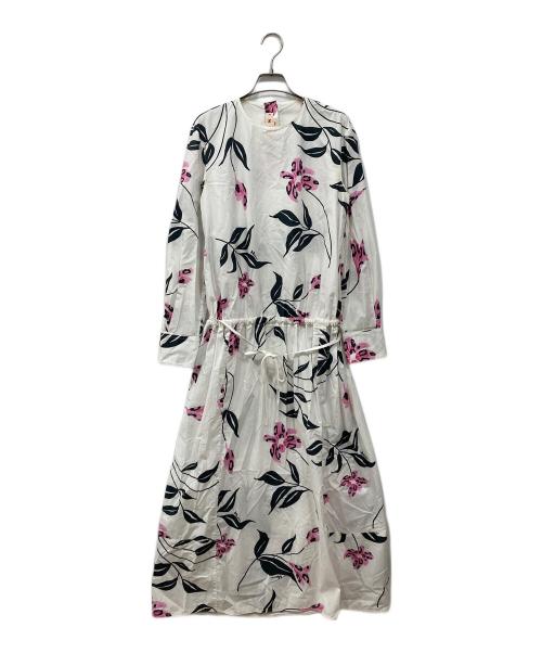 MARNI（マルニ）MARNI (マルニ) フローラルコットンポプリンミディードレス ホワイト×ピンク サイズ:36の古着・服飾アイテム