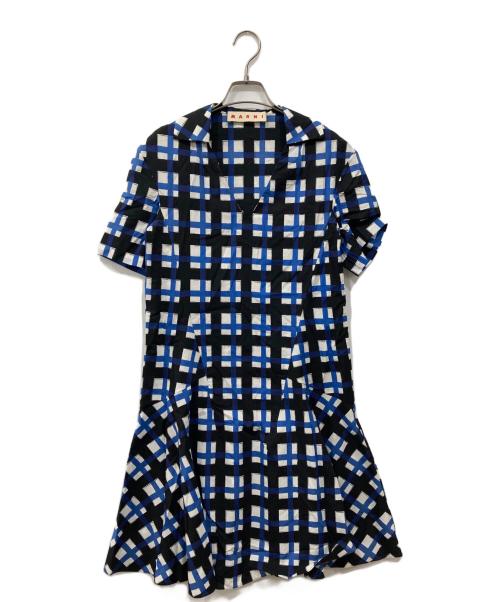 MARNI（マルニ）MARNI (マルニ) チェックワンピース ブルー×ブラック サイズ:36の古着・服飾アイテム