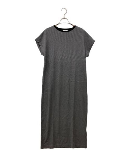 ATON（エイトン）ATON (エイトン) CAPSLEEVE DRESS ホワイト×ブラック サイズ:Lの古着・服飾アイテム