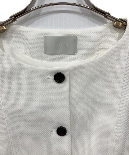 CELFORD（セルフォード）CELFORD (セルフォード) からみ織ペプラムジャケット ホワイト サイズ:36の古着・服飾アイテム