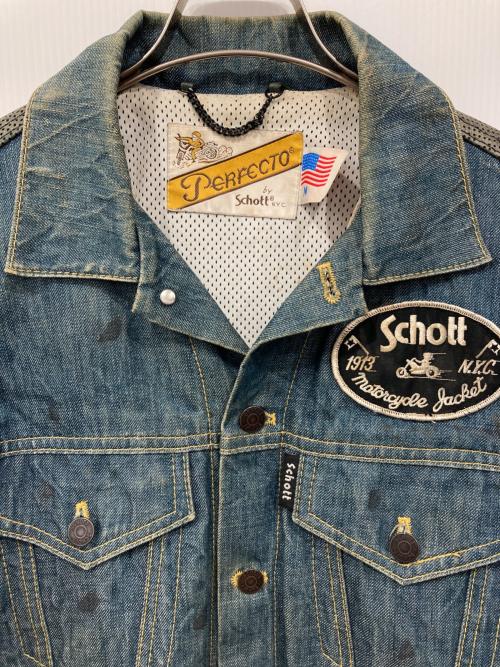 Schott（ショット）Schott (ショット) レザー切替デニムジャケット インディゴ サイズ:Mの古着・服飾アイテム
