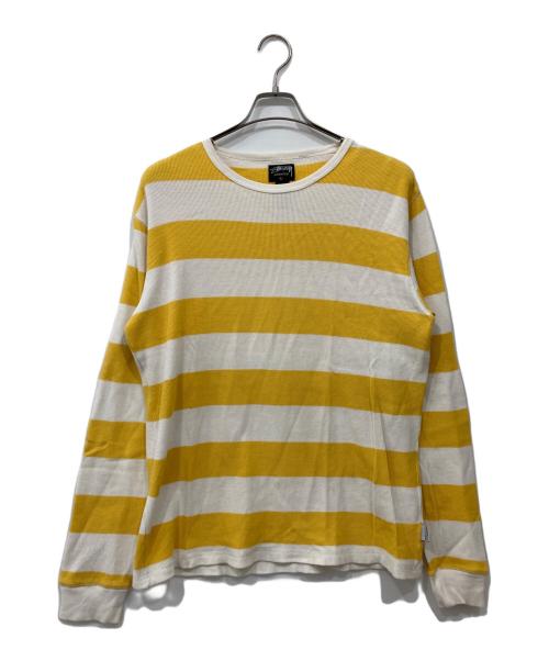 stussy（ステューシー）stussy (ステューシー) ボーダーカットソー イエロー×ホワイト サイズ:Lの古着・服飾アイテム
