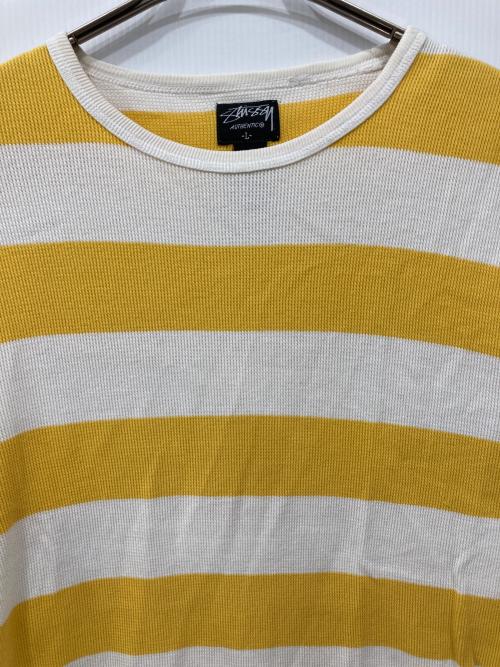 stussy（ステューシー）stussy (ステューシー) ボーダーカットソー イエロー×ホワイト サイズ:Lの古着・服飾アイテム