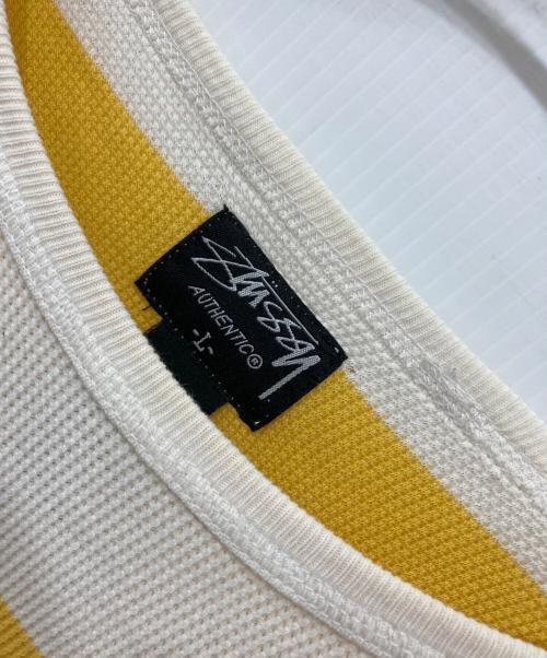 stussy（ステューシー）stussy (ステューシー) ボーダーカットソー イエロー×ホワイト サイズ:Lの古着・服飾アイテム