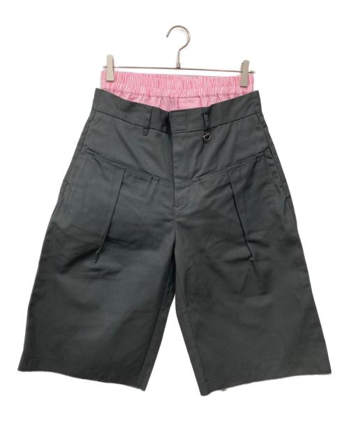 Dickies（ディッキーズ）Dickies (ディッキーズ) CAMPHOR WOOD (カンファーウッド) レイヤードボクサーカットオフワイドチノショーツ グレー×ピンク サイズ:Mの古着・服飾アイテム