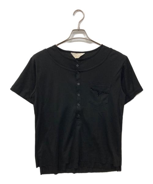 Abuku（アブク）Abuku (アブク) 2レイヤードヘンリーラインストーンT ブラック サイズ:Mの古着・服飾アイテム