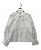 Dot and Stripes CHILD WOMANドットアンドストライプス チャイルドウーマン）の古着「ブロードレース ピンタックフラット襟ブラウス」｜ホワイト