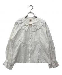 Dot and Stripes CHILD WOMAN（ドットアンドストライプス チャイルドウーマン）の古着「ブロードレース ピンタックフラット襟ブラウス」｜ホワイト