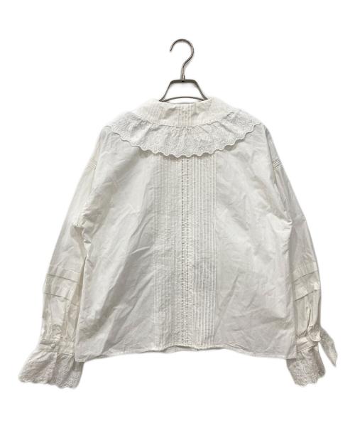 Dot and Stripes CHILD WOMAN（ドットアンドストライプス チャイルドウーマン）Dot and Stripes CHILD WOMAN (ドットアンドストライプス チャイルドウーマン) ブロードレース ピンタックフラット襟ブラウス ホワイト サイズ:Freeの古着・服飾アイテム