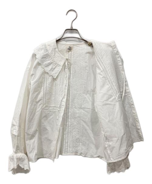 Dot and Stripes CHILD WOMAN（ドットアンドストライプス チャイルドウーマン）Dot and Stripes CHILD WOMAN (ドットアンドストライプス チャイルドウーマン) ブロードレース ピンタックフラット襟ブラウス ホワイト サイズ:Freeの古着・服飾アイテム