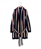 POLO RALPH LAURENポロ・ラルフローレン）の古着「ストライプリネンブレンドラップカーディガン」｜ネイビー