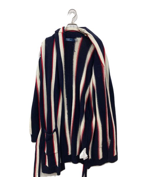 POLO RALPH LAUREN（ポロ・ラルフローレン）POLO RALPH LAUREN (ポロ・ラルフローレン) ストライプリネンブレンドラップカーディガン ネイビー サイズ:Mの古着・服飾アイテム