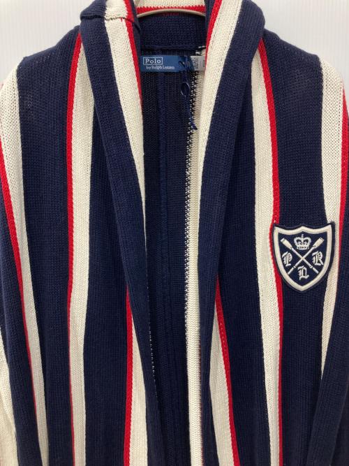 POLO RALPH LAUREN（ポロ・ラルフローレン）POLO RALPH LAUREN (ポロ・ラルフローレン) ストライプリネンブレンドラップカーディガン ネイビー サイズ:Mの古着・服飾アイテム