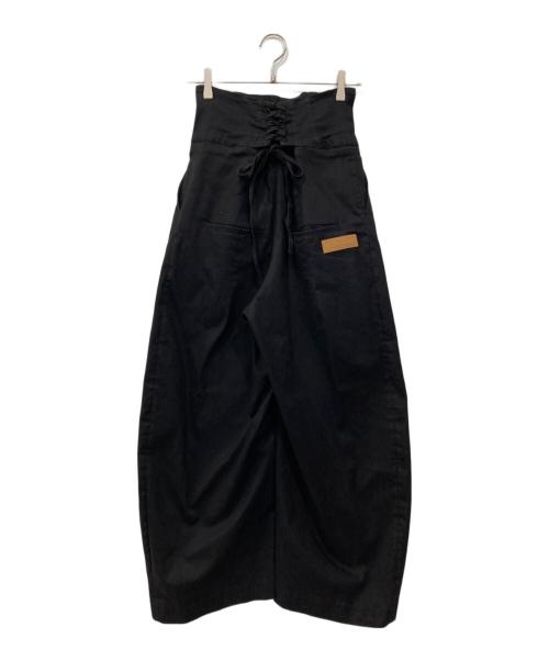 Knuth Marf（クヌースマーフ）Knuth Marf (クヌースマーフ) ハイウエスト レースアップ パンツ ブラック サイズ:Freeの古着・服飾アイテム