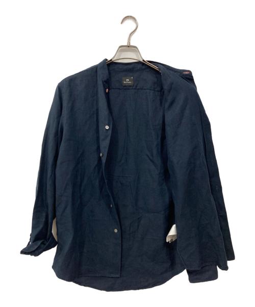 PS Paul Smith（ＰＳポールスミス）PS Paul Smith (ＰＳポールスミス) バンドカラーリネンシャツ ネイビー サイズ:Mの古着・服飾アイテム