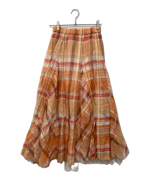 Ameri VINTAGE（アメリヴィンテージ）Ameri VINTAGE (アメリヴィンテージ) シアーチェックフレアスカート オレンジ サイズ:M 未使用品の古着・服飾アイテム