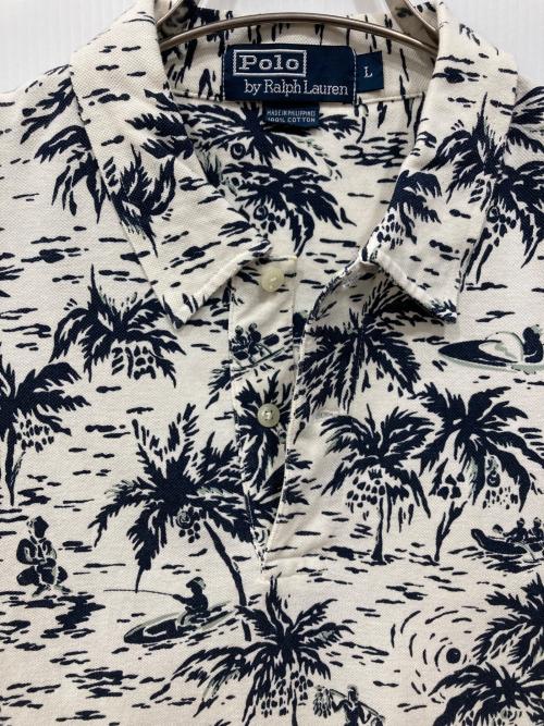 POLO RALPH LAUREN（ポロ・ラルフローレン）POLO RALPH LAUREN (ポロ・ラルフローレン) 総柄ポロシャツ ホワイト×ネイビー サイズ:Lの古着・服飾アイテム