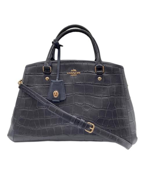 COACH（コーチ）COACH (コーチ) クロコ型押しレザー 2WAYバッグ ネイビーの古着・服飾アイテム