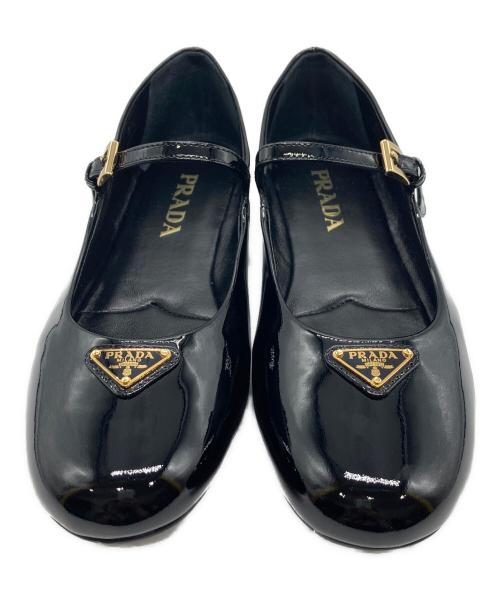PRADA（プラダ）PRADA (プラダ) ライアングルロゴ バレリーナシューズ ブラック サイズ:37 1/2の古着・服飾アイテム