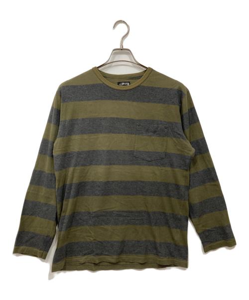 stussy（ステューシー）stussy (ステューシー) ボーダーカットソー グレー×カーキ サイズ:Mの古着・服飾アイテム