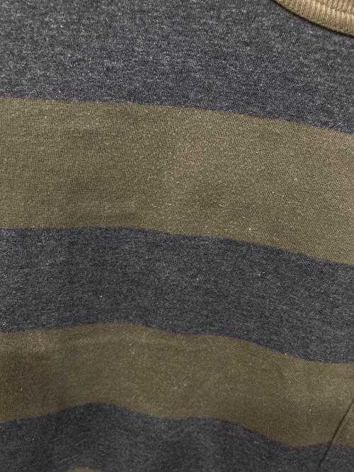 stussy（ステューシー）stussy (ステューシー) ボーダーカットソー グレー×カーキ サイズ:Mの古着・服飾アイテム