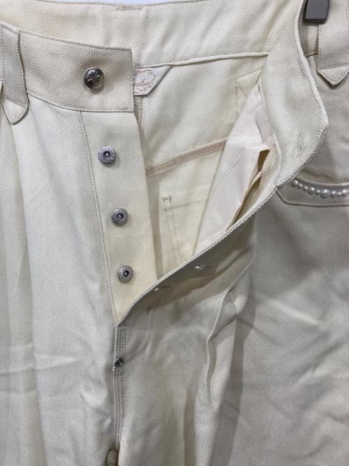 Abuku（アブク）Abuku (アブク) パールスタッズワイドタックヘリンボーンスラックス アイボリー サイズ:Lの古着・服飾アイテム