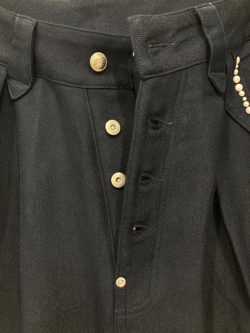 Abuku（アブク）Abuku (アブク) パールスタッズワイドタックヘリンボーンスラックス ネイビー サイズ:Lの古着・服飾アイテム