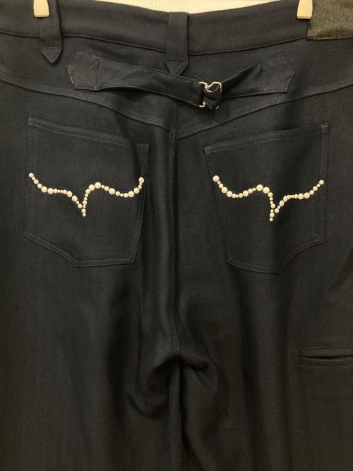 Abuku（アブク）Abuku (アブク) パールスタッズワイドタックヘリンボーンスラックス ネイビー サイズ:Lの古着・服飾アイテム