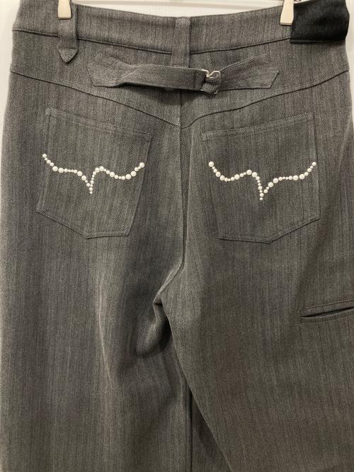 Abuku（アブク）Abuku (アブク) パールスタッズワイドタックヘリンボーンスラックス グレー サイズ:Lの古着・服飾アイテム