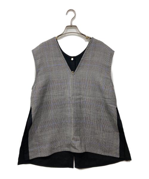 TOMORROW LAND collection（トゥモローランドコレクション）TOMORROW LAND collection (トゥモローランドコレクション) ウールシルクブロックトゥース 4-wayジレ グレー サイズ:36の古着・服飾アイテム