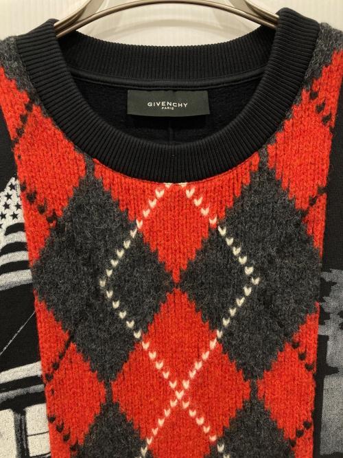 GIVENCHY（ジバンシィ）GIVENCHY (ジバンシィ) アーガイル切替スウェット ブラック×レッド サイズ:XSの古着・服飾アイテム