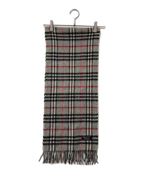 Burberry's（バーバリーズ）Burberry's (バーバリーズ) カシミヤマフラー グレー×レッドの古着・服飾アイテム