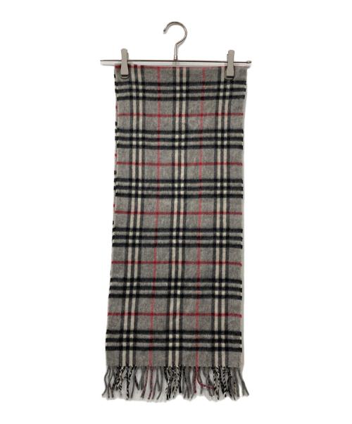 Burberry's（バーバリーズ）Burberry's (バーバリーズ) カシミヤマフラー グレー×レッドの古着・服飾アイテム