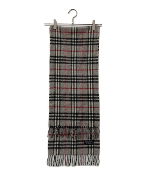 Burberry's（バーバリーズ）Burberry's (バーバリーズ) カシミヤマフラー グレー×レッドの古着・服飾アイテム