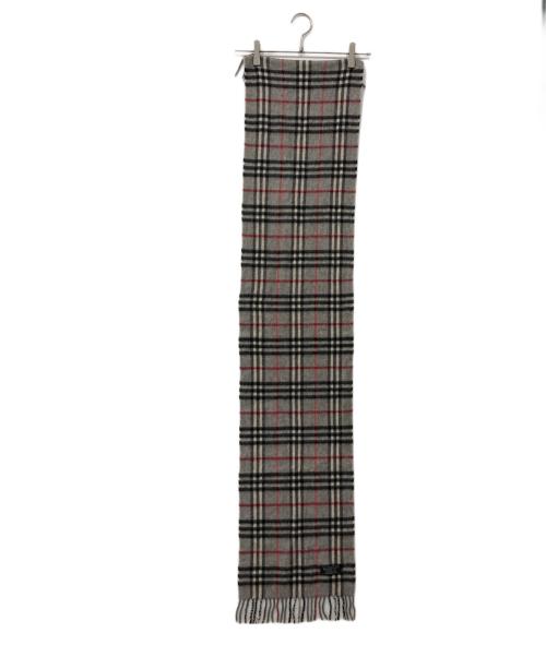 Burberry's（バーバリーズ）Burberry's (バーバリーズ) カシミヤマフラー グレー×レッドの古着・服飾アイテム