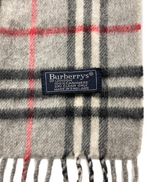 Burberry's（バーバリーズ）Burberry's (バーバリーズ) カシミヤマフラー グレー×レッドの古着・服飾アイテム