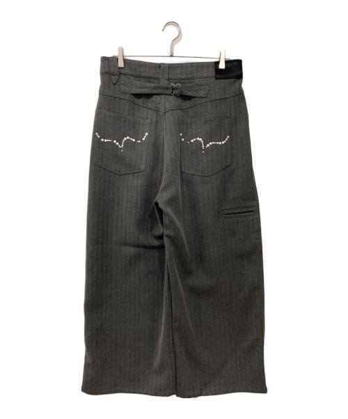 Abuku（アブク）Abuku (アブク) パールスタッズワイドタックヘリンボーンスラックス グレー サイズ:Mの古着・服飾アイテム